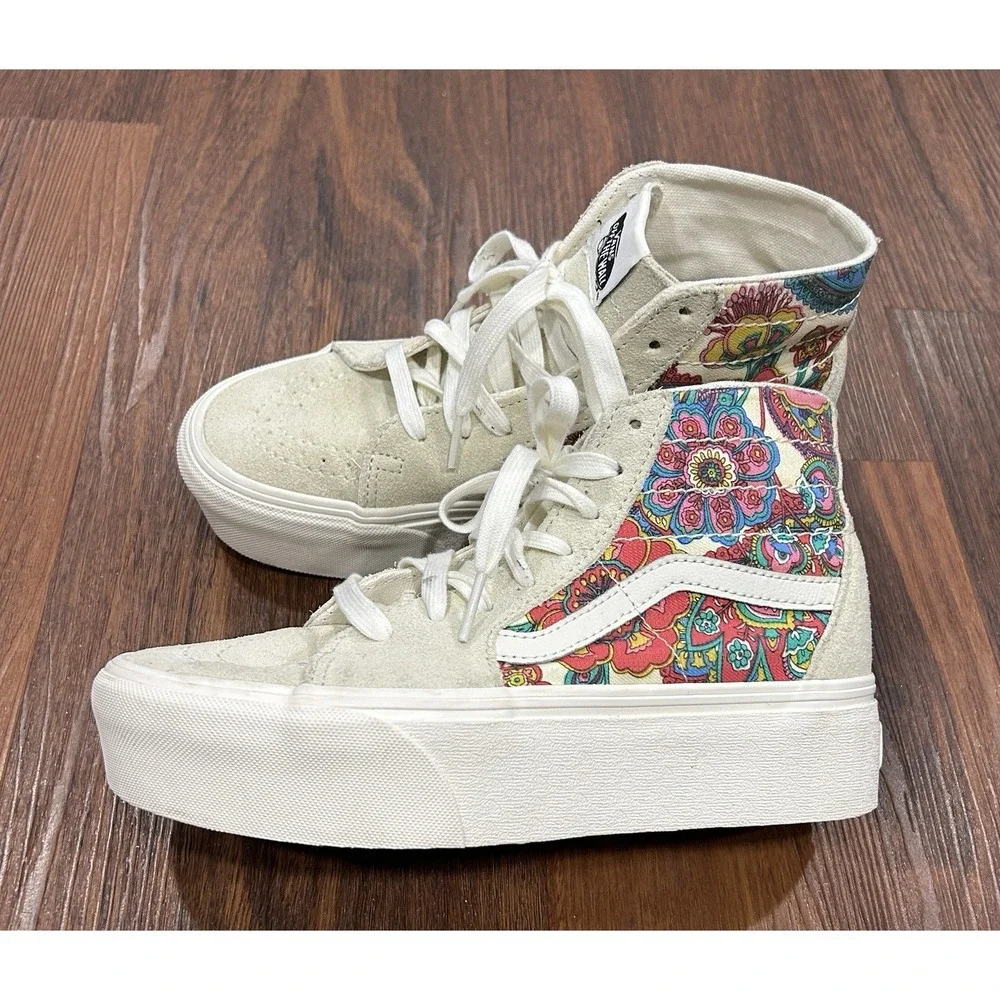 Vans Sk8-Hi Tapered‎ Paisley Bloom Turtledove Platform Womens 6.5 Hipster Boho